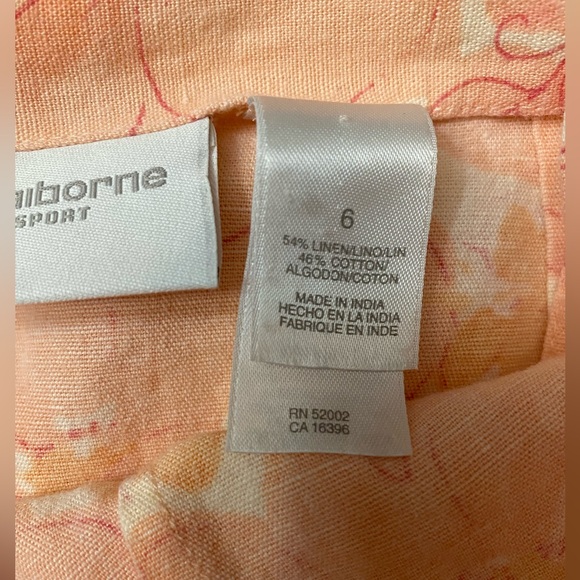 Liz Claiborne Linen Blend Wrap Skirt Suit 2 piece Peach Floral Size S/6 - Picture 11 of 16